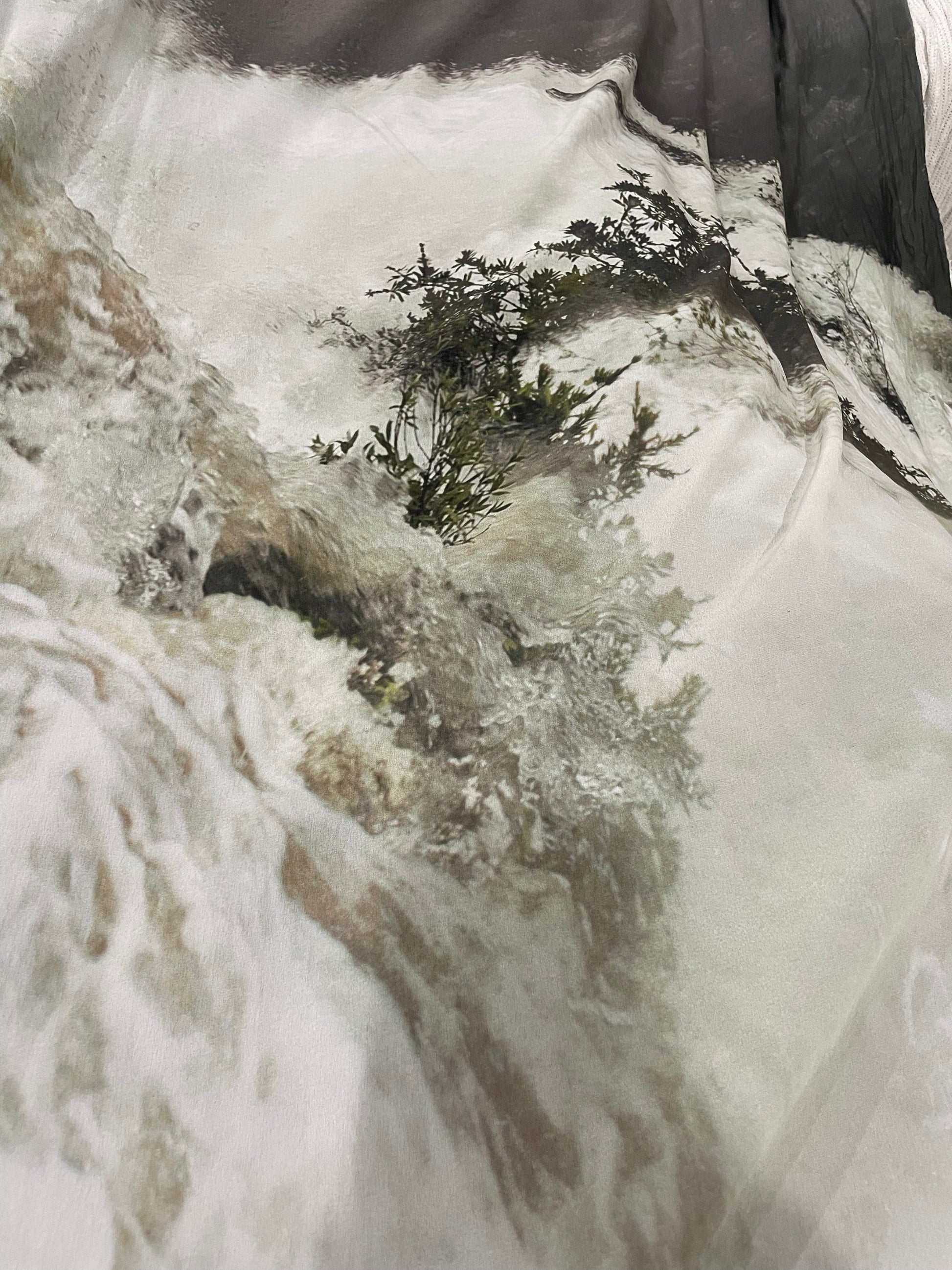 digiral art waterfall print on silk georgette